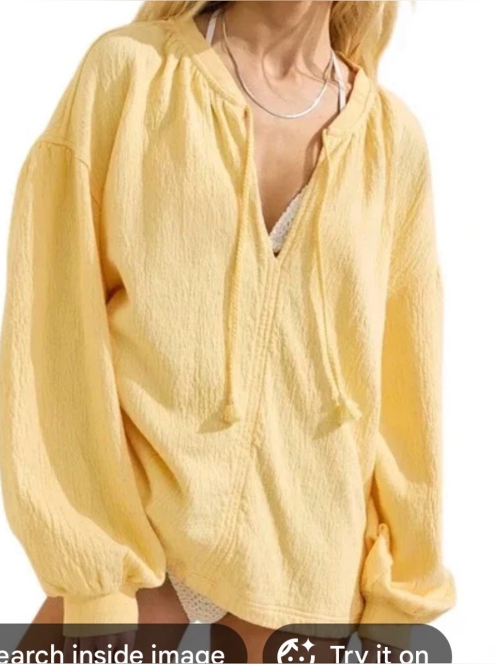 aerie Yellow Tie-Neck Pullover Sweatshirt